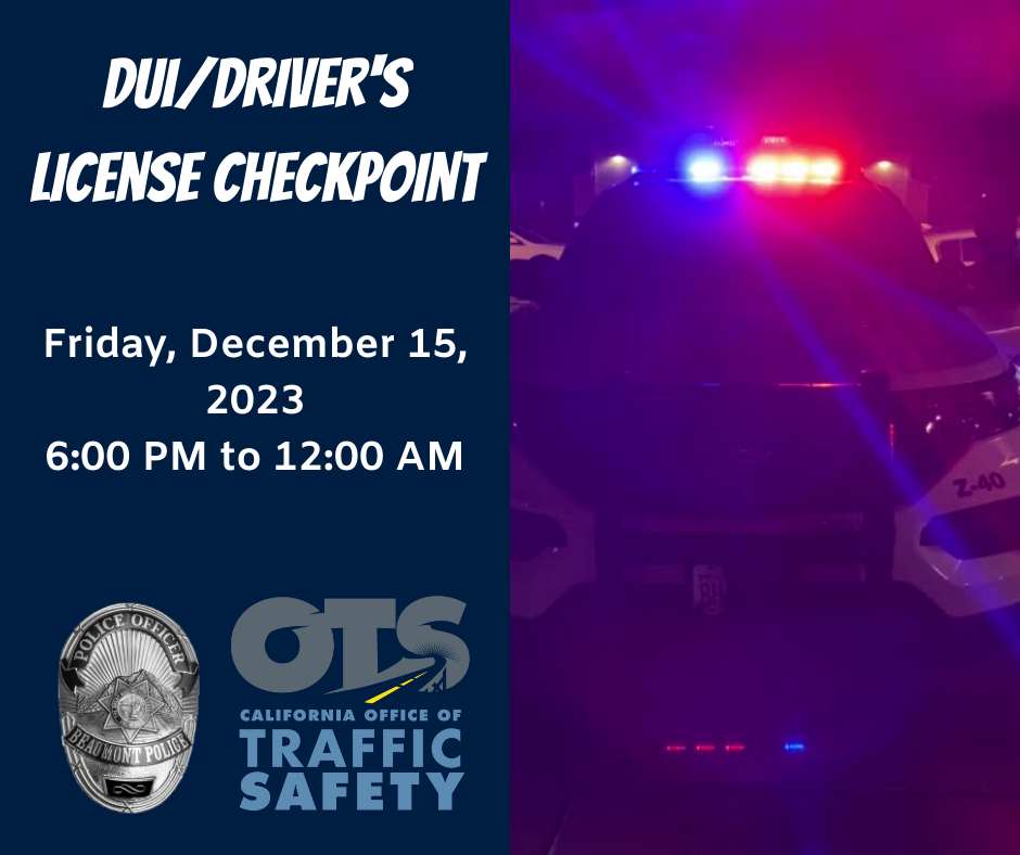 DUI/Driver's License Checkpoint Graphic December 2023
